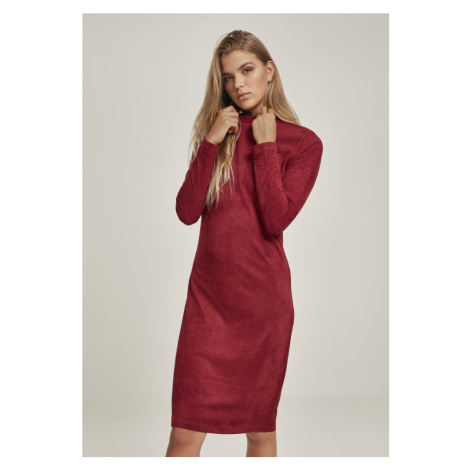 Ladies Peached Rib Dress LS - burgundy Urban Classics