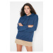 Trendyol Indigo See-through Printed Boyfriend Thin Fleece Knitted Sweatshirt