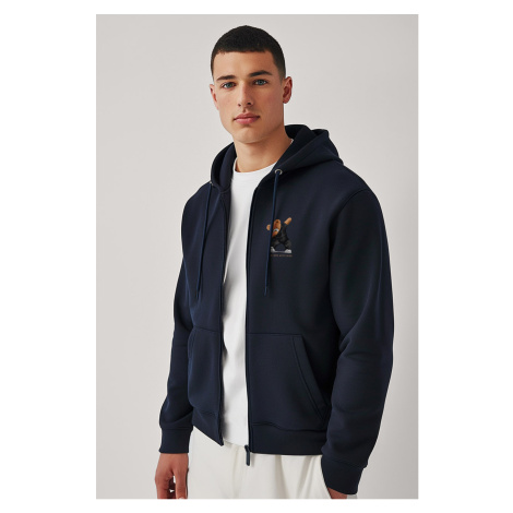 Mikina s Kapucí na Zip, Barva Modrá, s Potiskem Bad Boy Dubbing Teddy Hedrix