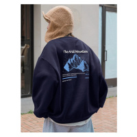 Know Women's Navy Arid Mountain Printed Oversized Sweatshirt.
