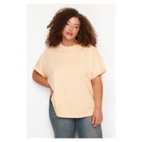 Trendyol Curve Salmon Collar Ribbed Wide Fit Basic Knitted T-shirt