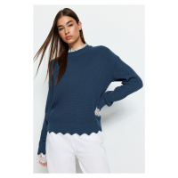 Trendyol olejový krajkový tylový pletený svetr
