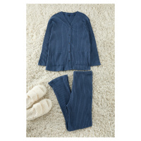 Trendyol Curve Indigo V Neck Buttoned Knitted Pajama Set