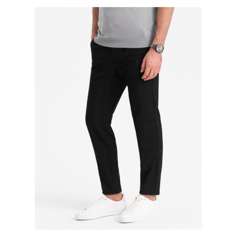 Černé pánské kostkované kalhoty Ombre Clothing