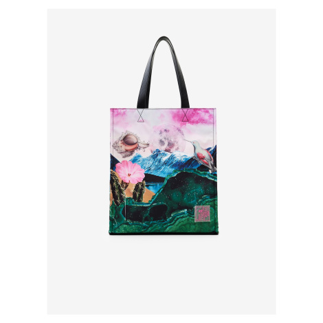 Zeleno-růžový dámský vzorovaný shopper Desigual Paisaje Surreal - Dámské