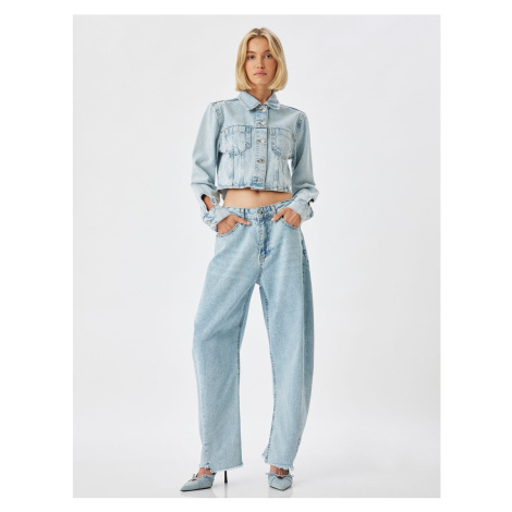 Koton High Waist Cut Leg Buttoned Jeans - Balloon Fit Jeans