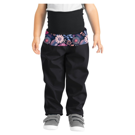 Batolecí softshellové kalhoty UNUO Basic s fleecem, Černá, Kouzelné květiny