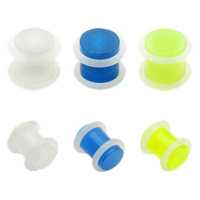 Plug do ucha z akrylu - průhledný s gumičkami - Tloušťka : 8 mm, Barva piercing: Modrá