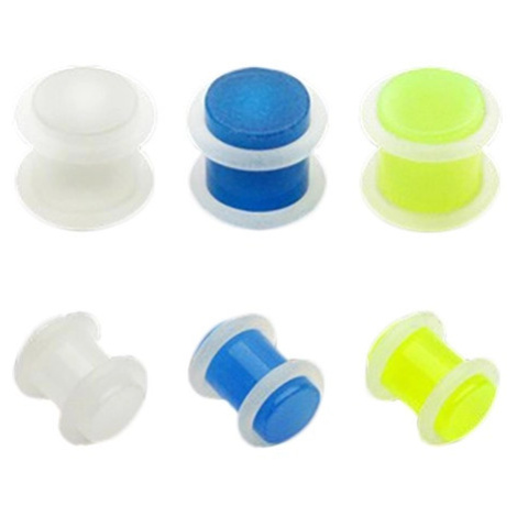Plug do ucha z akrylu - průhledný s gumičkami - Tloušťka : 8 mm, Barva piercing: Neonová - Zelen Šperky eshop