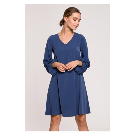 Modré šaty s dlouhým rukávem S273