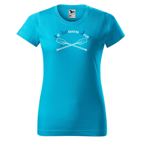 DOBRÝ TRIKO Dámské tričko na vodu s potiskem AHOJ Barva: Tyrkysová