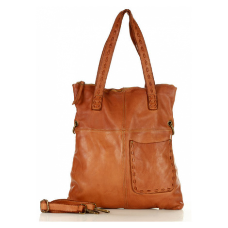 Dámská kožená shopper bag kabelka Mazzini M160 camel