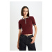 DEFACTO Regular Fit Buttoned Polo Neck Short Sleeve Burgundy Knitted Sweater