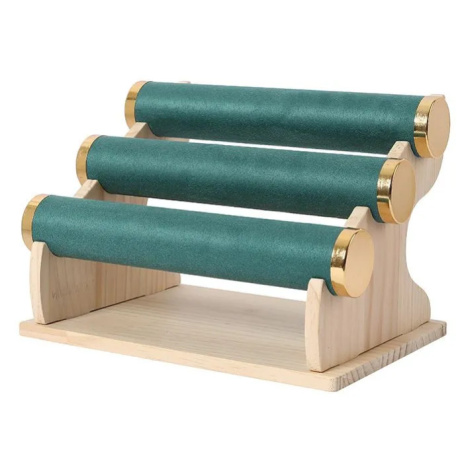 Třívrstvý odnímatelný dřevěný stojan na šperky Zelený