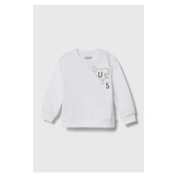 Dětská bavlněná mikina Guess bílá barva, s aplikací
