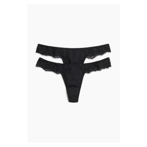 H & M - Kalhotky thong z mikrovlákna 2 kusy - černá H&M