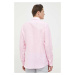 Plátěná košile BOSS růžová barva, slim, s klasickým límcem