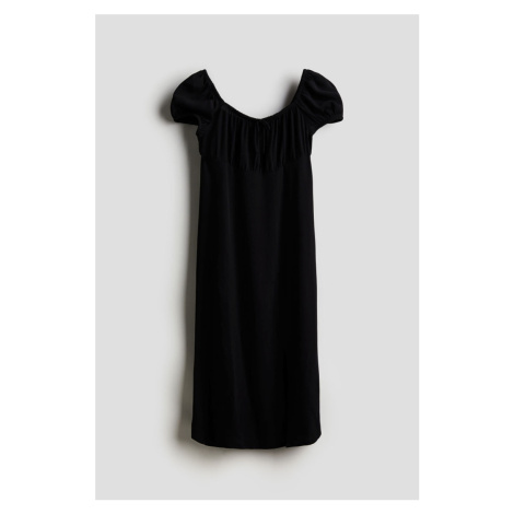 H & M - Šaty midi's nabíraným rukávem - černá H&M