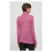 Tričko s dlouhým rukávem s příměsí vlny Sisley růžová barva, s golfem