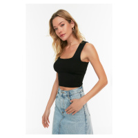 Trendyol Black Halter Corduroy Crop Knitwear Blouse