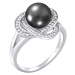 Silvego Stříbrný prsten Laguna s pravou přírodní černou perlou LPS0044B 60 mm