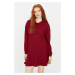 Trendyol Claret Red Shirt Collar With Buttons, Textured Knitted Dress