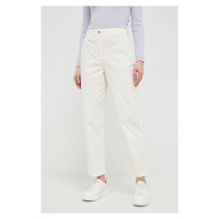 Bavlněné kalhoty Tommy Hilfiger bílá barva, jednoduché, high waist
