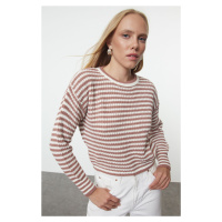 Trendyol Dusty Rose Crop Striped Knitwear Sweater