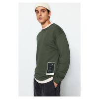 Trendyol Khaki Relaxed Art Theme Appliqué Cotton Sweatshirt