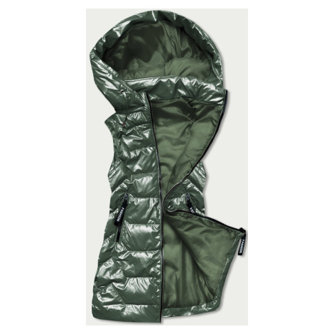 Lesklá zelená dámská vesta s kapucí (B8019-10) S'WEST