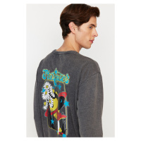 Trendyol Anthracite Relaxed Crew Neck Faded/Faded Effect Sweatshirt