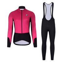 HOLOKOLO Cyklistická zimní bunda a kalhoty - CLASSIC LADY - černá/růžová