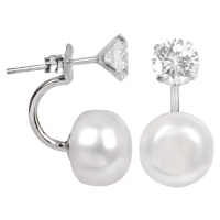 JwL Luxury Pearls Originální náušnice s pravou perlou a krystalem 2v1 JL0059