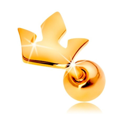 Piercing do ucha ze žlutého 14K zlata - malá trojcípá korunka Šperky eshop