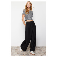 Trendyol Black Wide Leg Ribbed Flexible Knitted Trousers