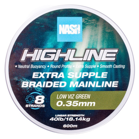 Nash splétaná šňůra highline extra supple braid green 600 m - 0,35 mm 18,14 kg