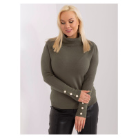 Khaki dámský svetr s žebrovaným rolákem plus size