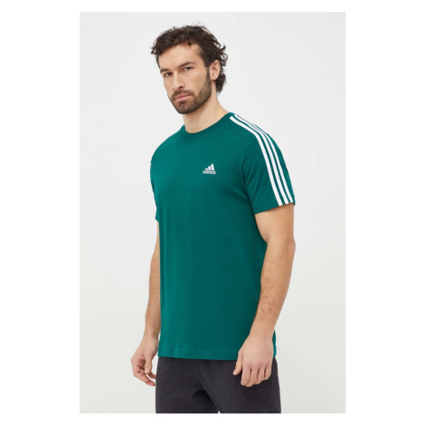 Bavlněné tričko adidas zelená barva, s aplikací, IS1333