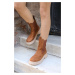 Madamra Tan Women's Suede Boots with Rubber Detail Flat sole.