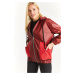 armonika Women's Claret Red Hooded Waterproof Raincoat with Pocket