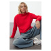 Trendyol Red Soft Textured Knit Detailed Stand Collar Seamless Knitwear Sweater