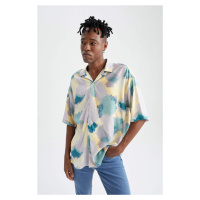 DEFACTO Oversize Fit Patterned Short Sleeve Viscose Shirt