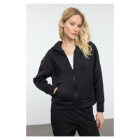 Trendyol Black Diver/Scuba Fabric Zippered and Hooded Knitted Sports Sweatshirt