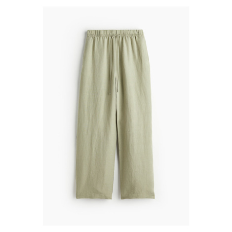 H & M - Natahovací kalhoty z lněné směsi - zelená H&M
