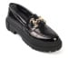 Capone Outfitters Oval Toe Metal Buckle Trak Sole Women's Patent Leather Black Gold Loafer