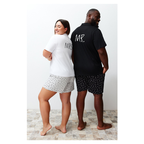 Trendyol Black Regular Fit Printed Couple Knitted Plus Size Pajamas Set