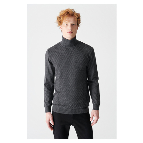Avva Men's Dark Gray Turtleneck Jacquard Sweater