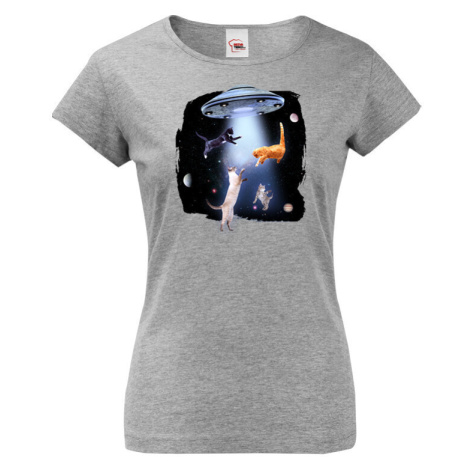 Vtipné dámské tričko s potiskem Ufo a koček - tričko pro milovníky koček BezvaTriko
