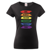 Dámské tričko s potiskem Love-respect-freedom-tolerance-equality-pride