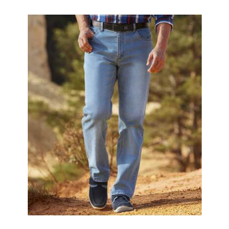 Modré strečové džíny s vymytým efektem